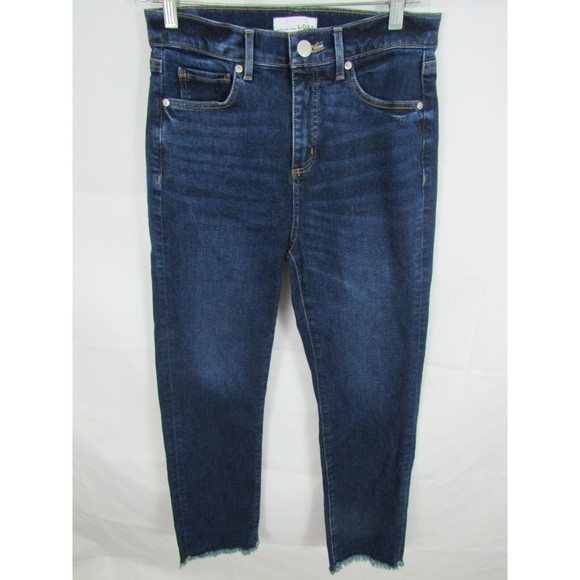 LOFT Women Jeans Size 27/4 Blue High Waist Straight Sandblasted Frayed Hem Denim - Picture 1 of 4